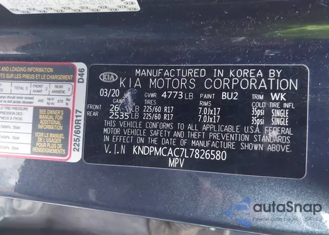 2020 Kia Sportage Lx из США, поврежденный, VIN KNDPMCAC7L7826580